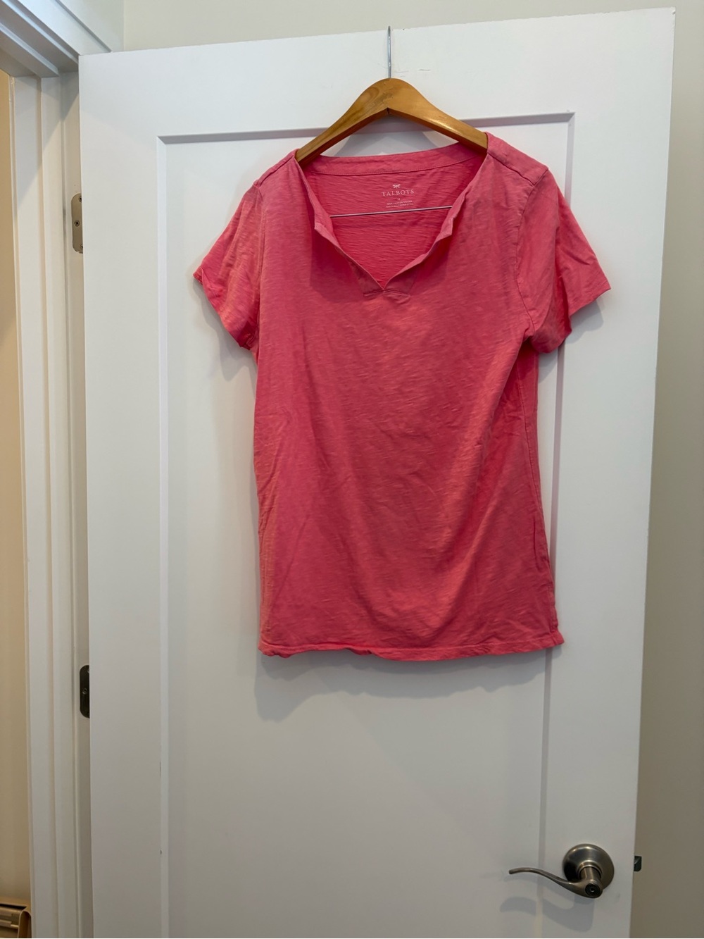 Talbots V-Neck Short Sleeve Tee in Coral Pink